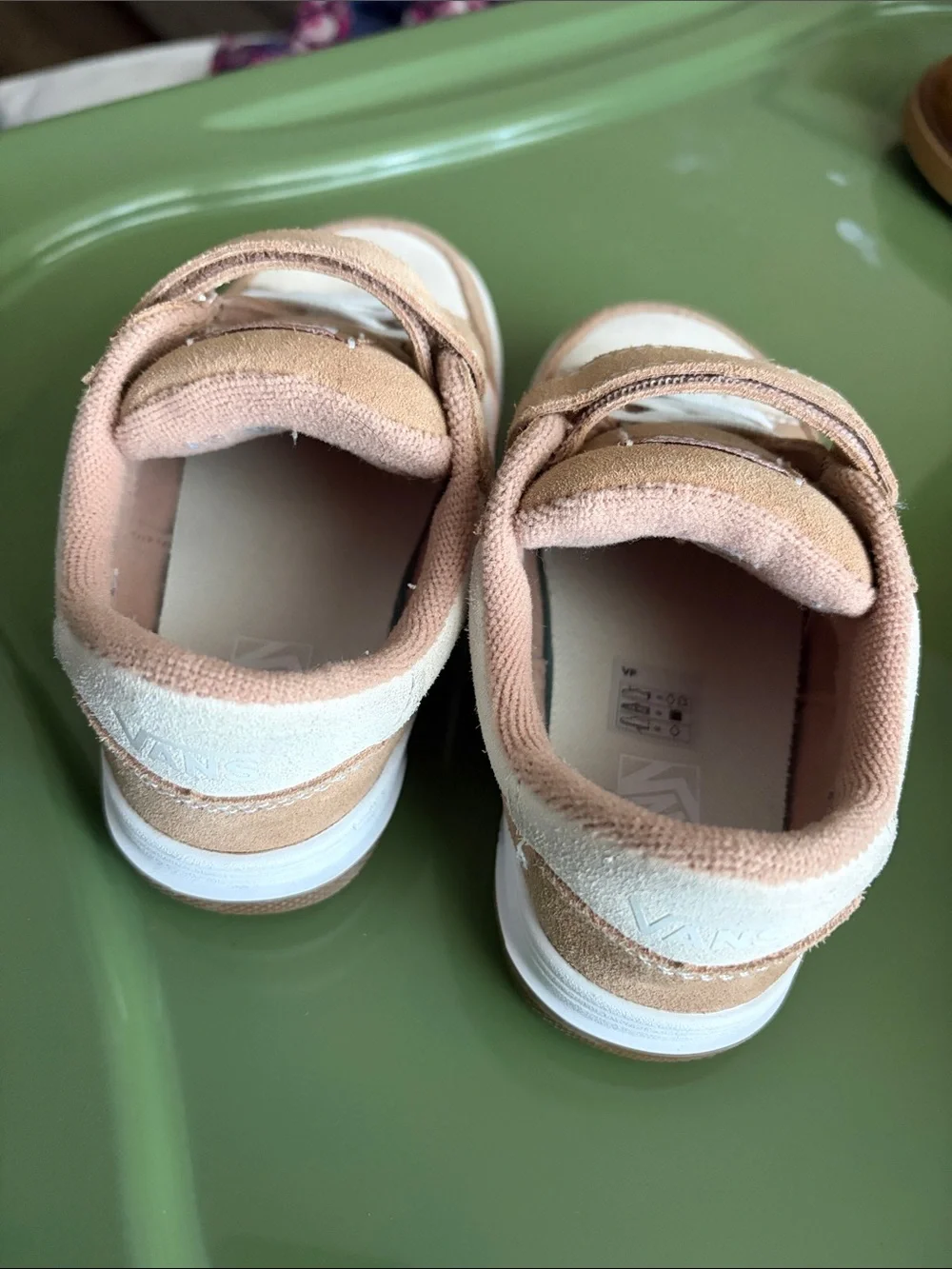 Kids Beige and Pink Suede Sneakers with White Laces